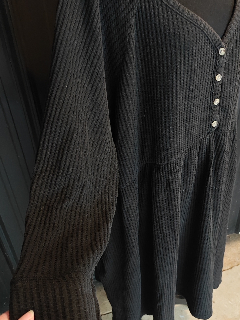 Black V-neck Henley Casual Dress Pockets - Picture 3 of 5